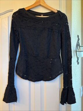 Free People Black Lace Top With Flared Sleeves